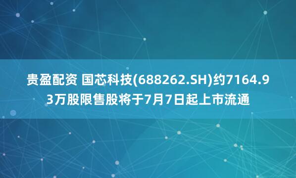 贵盈配资 国芯科技(688262.SH)约7164.93万股限售股将于7月7日起上市流通