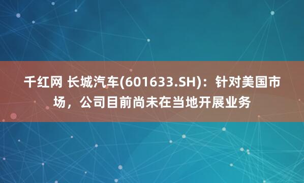 千红网 长城汽车(601633.SH)：针对美国市场，公司目前尚未在当地开展业务